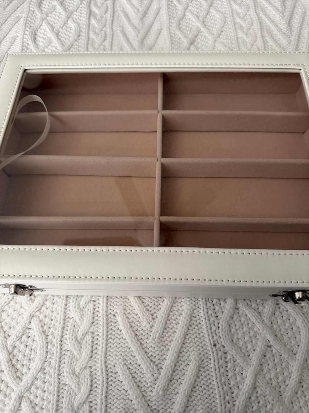 White Jewelry Organizer Box with Beige Interior